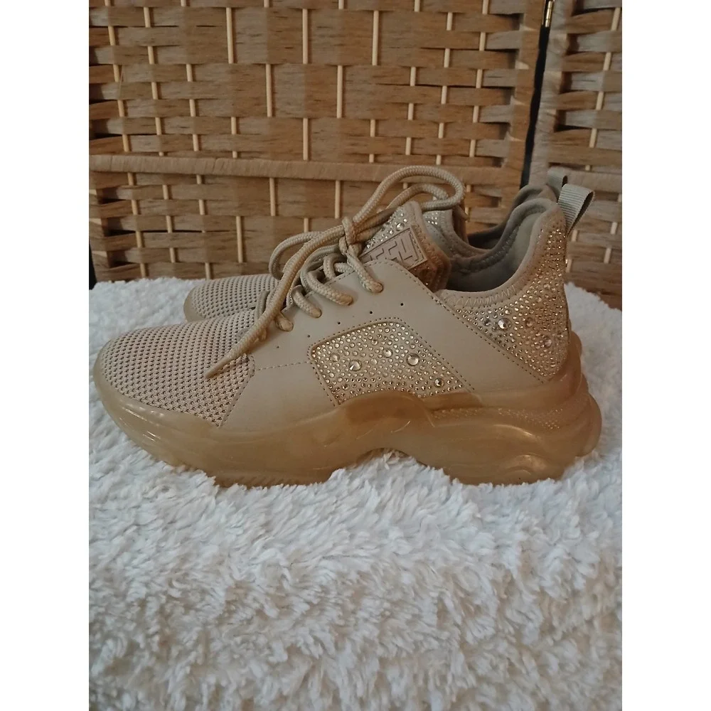 Steve Madden Women's Ganzo-R Blush Rhinestone Sneakers Beige Sz 8M
